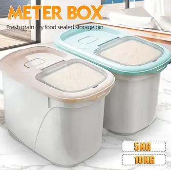 

Rice Container Dispenser Measuring Cup Food Storage Box Bins Airtight Flour Grain Cereal Container Dust-Proof Kitchen Organizer