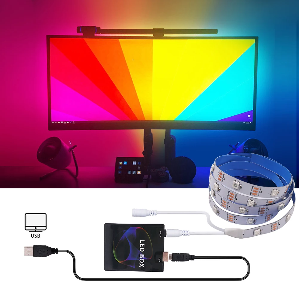WS2812B RGB LED Streifen Umgebungs Controller 5V USB TV HDTV Desktop  Computer PC Monitor Traum Bildschirm Dekoration Hintergrundbeleuchtung  Beleuchtung - AliExpress