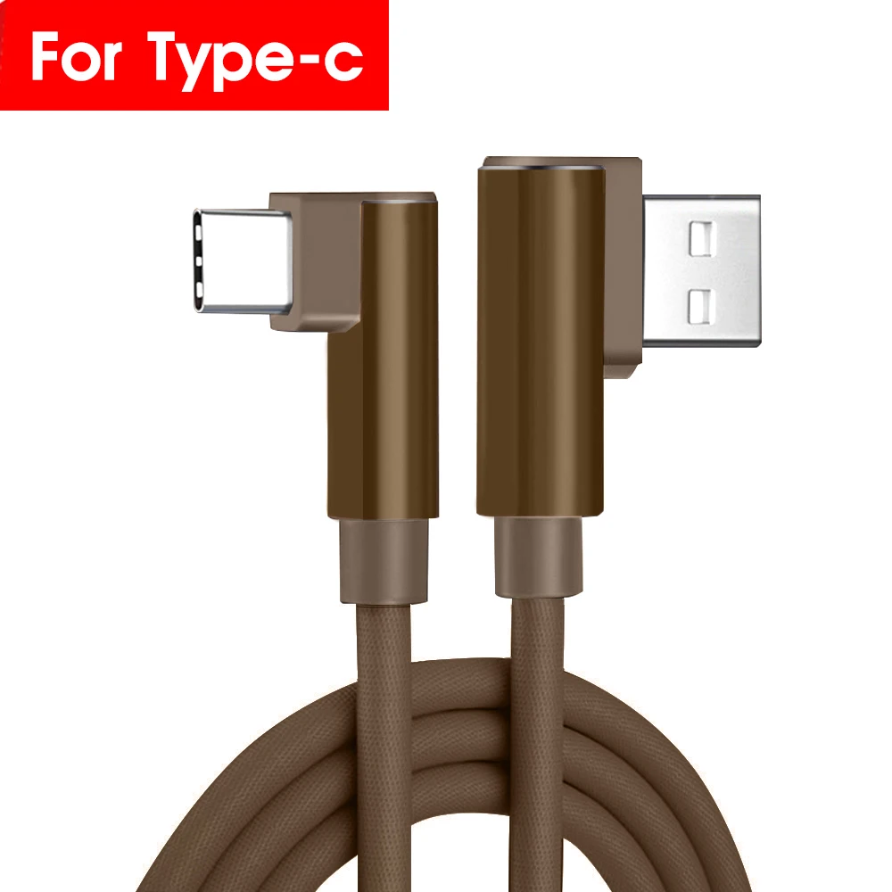 brown For Type-C Кабель для быстрой зарядки для Micro USB type-C, кабель для iOS, для iPhone, Android, 90 градусов, локоть, кабель для мобильного телефона, type-C Chager Line - Цвет: brown For Type-C