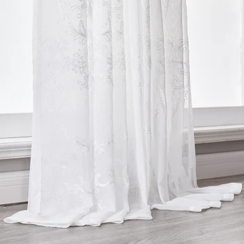 

Embroidered White Tulle Curtains for Living Room European Sheer Curtain for Bedroom Window Voile Custom Size Fabrics Drapes