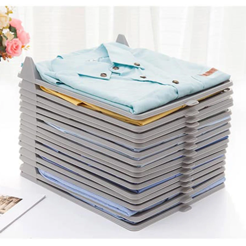 5Pcs/1Set Closet Clothes Storage And Folder Tray Shirt Sort Finishing Storage Rack For Save Space Organizer