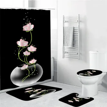 

Happy Tree Polyester Red Peony Shower Curtain Thicken Fabric Bathroom Curtain Flower Waterproof Bath Curtain Four Sizes