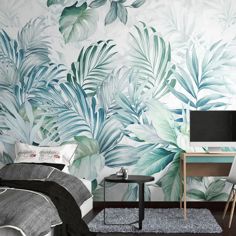 Papel de Parede com Foto Personalizada 3d Papéis de Parede Grandes com Folhas e Plantas Tropicais em Aquarela para Cozinha Sala de Estar Quarto Plano de Fundo de tv Decoração de Parede