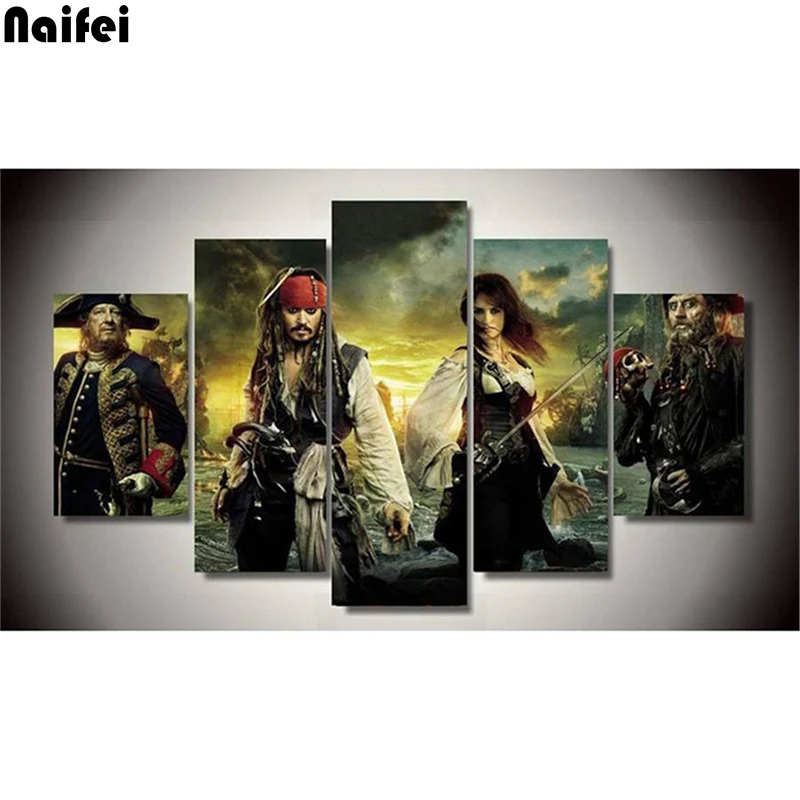 

D DIY Diamond Painting 5-pcs Large movie Pirates of the Caribbean Pictures Full drill Embroidery Cross Stitch Mosaic home Decor