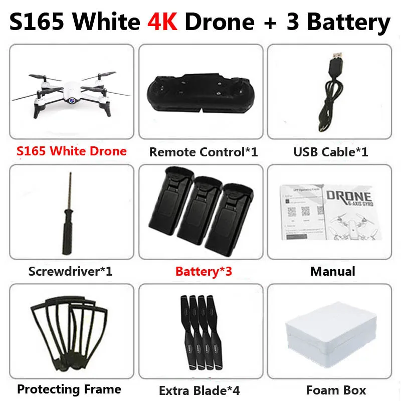 S165 Профессиональный WiFi FPV Дрон с двойной камерой 4K антенна видео широкоугольный оптический поток RC Квадрокоптер Вертолет игрушка E58 SG106 - Цвет: S165 4K White 3B