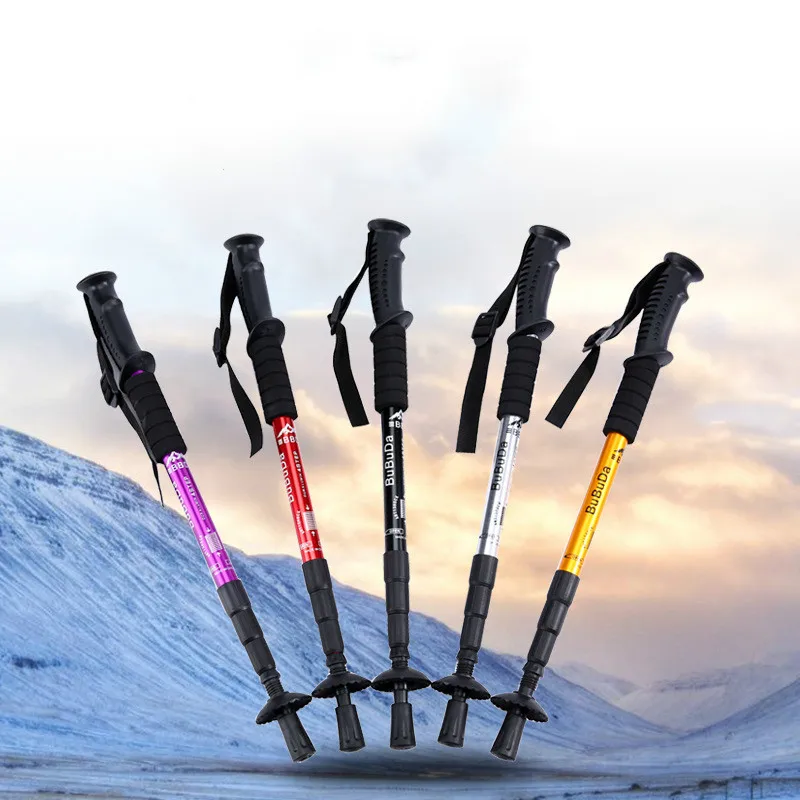 

Outdoor climbing pole 6061 aluminum alloy high strength four-section straight handle trekking pole walking crutches