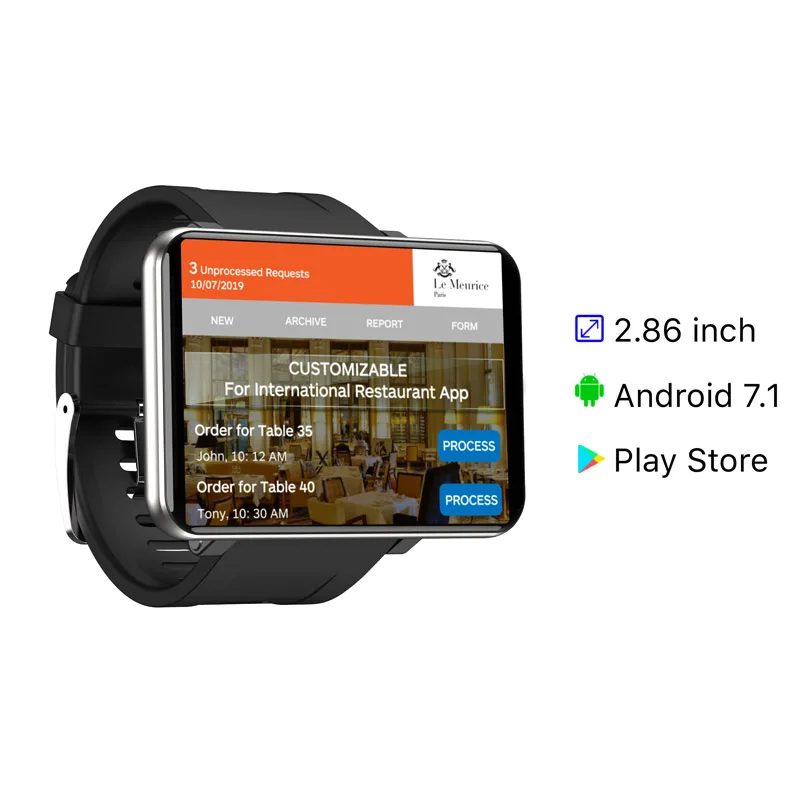  LETINE 4G 2.86 Inch Screen Smart Watch Android 7.1 3GB 32GB 5MP Camera 480*640 Resolution 2700mah B