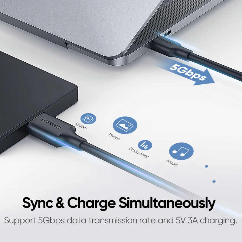 Ugreen USB C к Micro B 3,0 кабель 5 Гбит/с 3 А шнур для быстрой синхронизации данных для Macbook жесткий диск HDD SSD чехол usb type C Micro B кабель