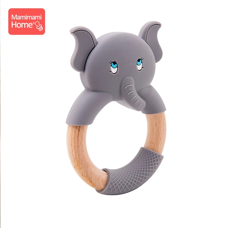 Mamihome Baby Wooden Teether Animal Ring Silicone Rodent Beech Wooden Blank Rabbit Ears baby products Toys Pacifier Pendant Gift - Цвет: blank Elephant Ring