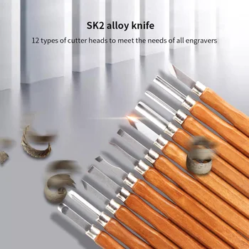 

12pcs Professional Wood Carving Chisel Knife Hand ToolSet For Basic DetailedCarving Woodworkers GougesKnife Sculpture Sculpt Set