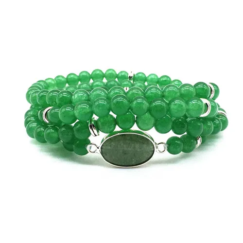 Green jade Прямая женский браслет из бисера Горячая Распродажа натуральный камень мала женское ожерелье для йоги эластичный браслет желтые нефриты серебряный цвет - Окраска металла: Green jade