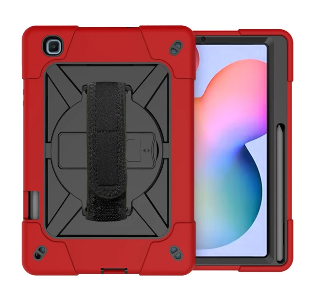 Kids Safe Case for Samsung Galaxy Tab S6 Lite 10.4''  Heavy Hard Rubber EVA Stand Case for SM-P610 P615 Tablet Cover with Strap For P610 RD BK