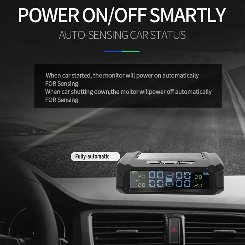 VEHEMO автомобильный Солнечный TMPS 4 шт. датчик давления в шинах сигнализация энергетический контроль давления в шинах USB транспортные средства Авто lcd цветной экран