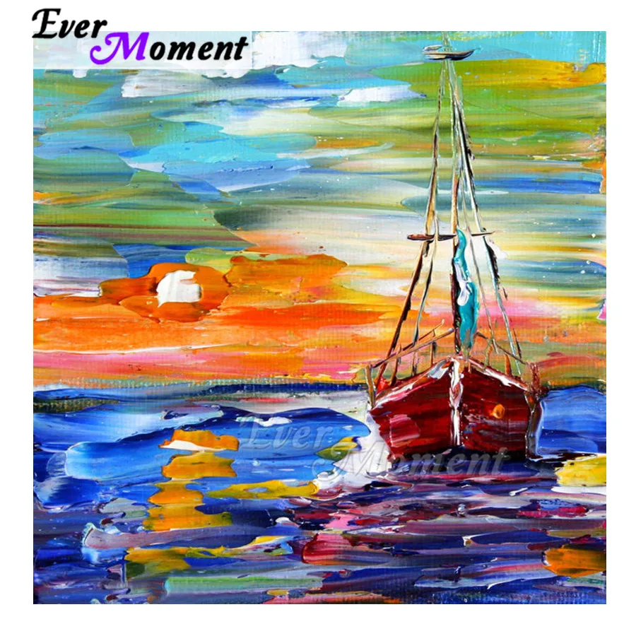 Алмазная живопись Ever Moment, ручная работа, цветная водная лодка, полностью квадратная дрель, стразы, алмазная вышивка 3F2169