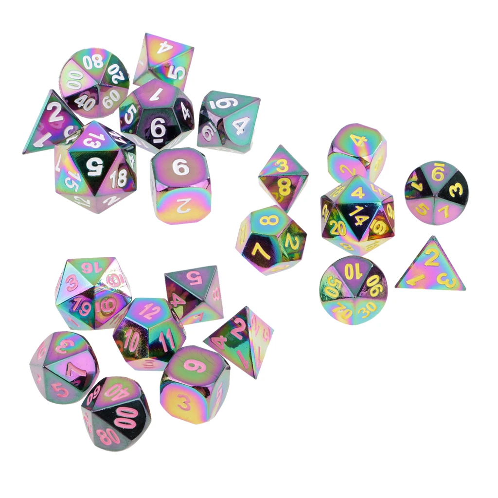 7pcs Rainbow Zinc Alloy Multi-sided D20 D12 D10 D8 D6 D4 Dices for Card Board Party Game Dungeons and Dragons MTG RPG Accessory