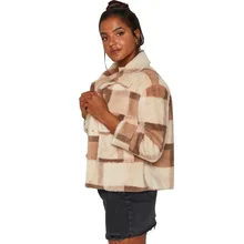 

2021 Autumn Loose Collar Retro Plaid Fleece Short Jacket Round Neck Convergent Long Sleeve Parker Short Ladies Warm Winter Coat