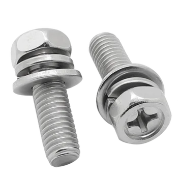 

20pcs M4 M5 M6 Hex Phillips Cross Head Bolt Phillips Hexagon Screws Flat Spring Washers 304 Stainless Steel L=10-50mm 16mm 30mm