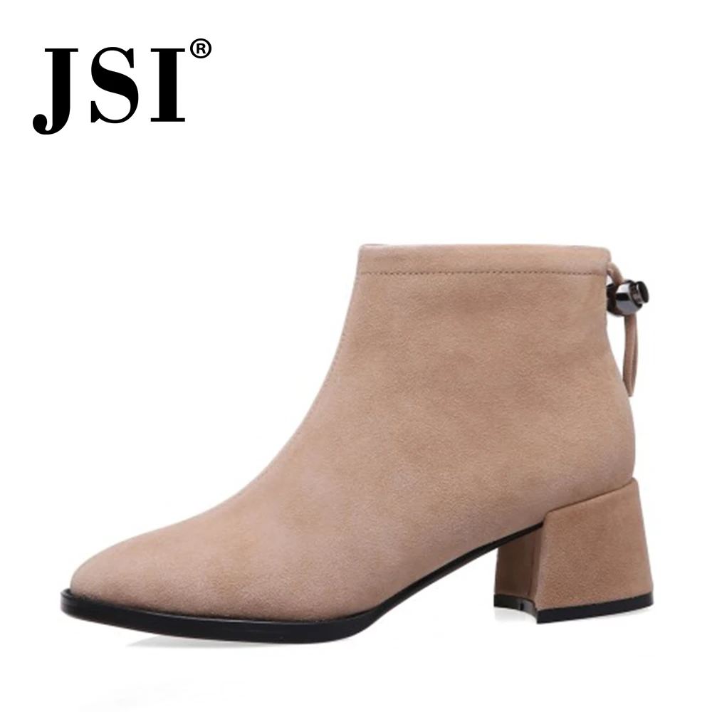 

JSI Mid-calf Winter Hotsale Fasion Boots Suede Ladies Square Chunky Heel Zipper Short Boots Woman Solid Femele Shoes JO595