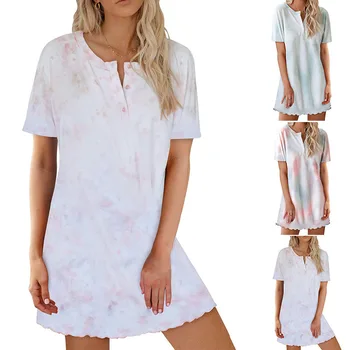 

Tie-dye Dress Female Summer Autumn 2020 Most New Comfortable Breathable Short Sleeve Wood Ear Side Casual Tracksuit Skirt