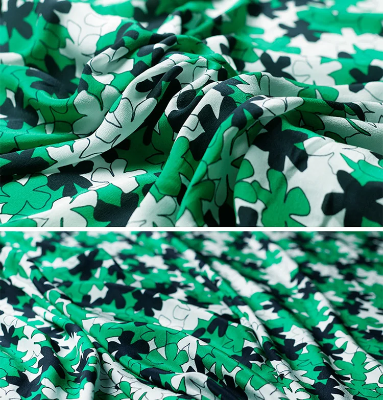 Высококачественная Белая и зеленая Цветочная шелковая ткань для летнего платья, ширина см, крепдешин, ткань для шитья, горячая распродажа