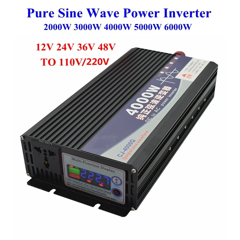 Чистая Синусоидальная волна инвертор DC12V 24V 36V 48V к AC110V 220V 3000W 5000W 6000W с экраном