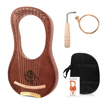 

Lyre Harp, Vangoa 10 Steel String Mahogany Lye Harp, Maple Bridge with Padded Carry Bag, Tuning Wrench, Extra String Set, Manual