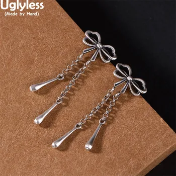 

Uglyless Girly Heart Bows Earrings for Women Water Drop Tassels Studs Earrings Ethnic Thai Silver Jewelry 925 Silver Brincos