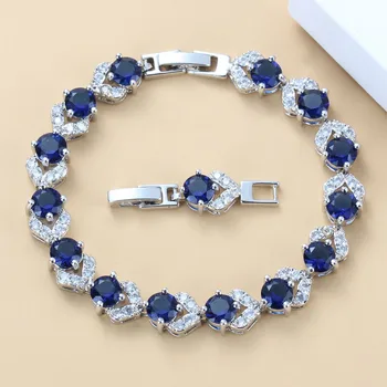

Hot Selling! Blue Zircon White Crystal Silver Color Overlay Chain Link Bracelet For Women Free Jewelry Box SL46