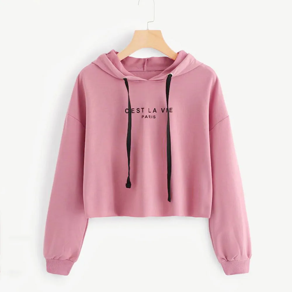 JAYCOSIN Fashion Women Casual Simple Sweatshirt Letter Long Sleeve Comfortable Popular Solid Color Soft Sweatshirt Blouse Tops