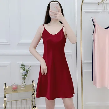 

Sexy Pajamas Women's Summer Thin Viscose Fiber Pajamas Gathered Solid Color Small Chest Backless Slip Nightdress Summer 1875