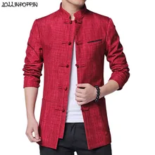 Мужская красная куртка китайского кроя с воротником-стойкой, куртка, туника жакетка с лягушкой, Мужская традиционная китайская куртка Mao