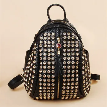 

2020 Luxury Fashion Leather Women's Backpack Shoulder Bag New Commuter Diamond Women Bag Backpack Rhinestone Multi-purpose Bag