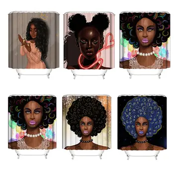 

African american Shower Curtain Rectangle Portrait Printed Shower Curtain Waterproof Washable Bathroom Curtain With 12 Hooks