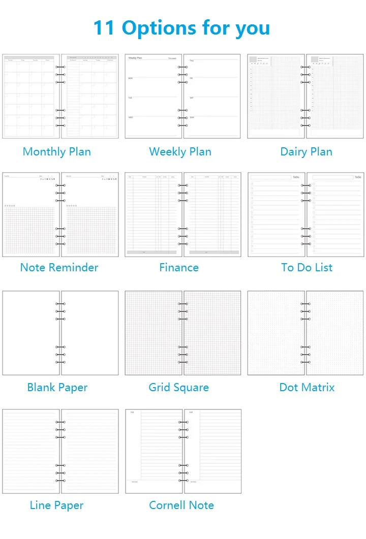 A5, A6, A7, вкладыш с листочками, внутренний планировщик с сеткой, ежемесячный Переплетчик в горошек, страницы для молочных продуктов, записная книжка, заправка, еженедельная бумага, спиральный план