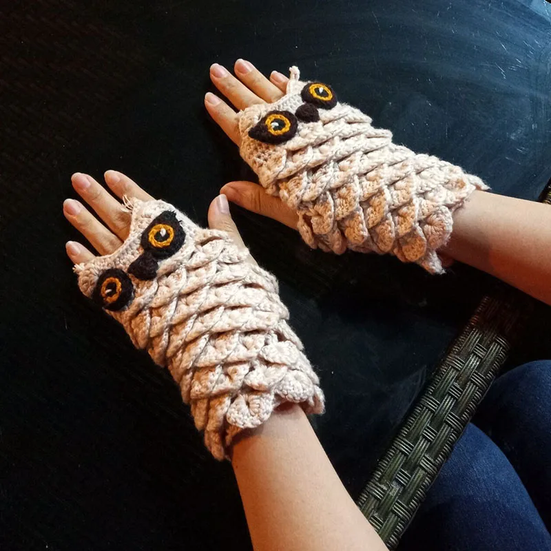 Adults And Children Winter Autumn Warm Hand Warmers Owl Knitted Gloves