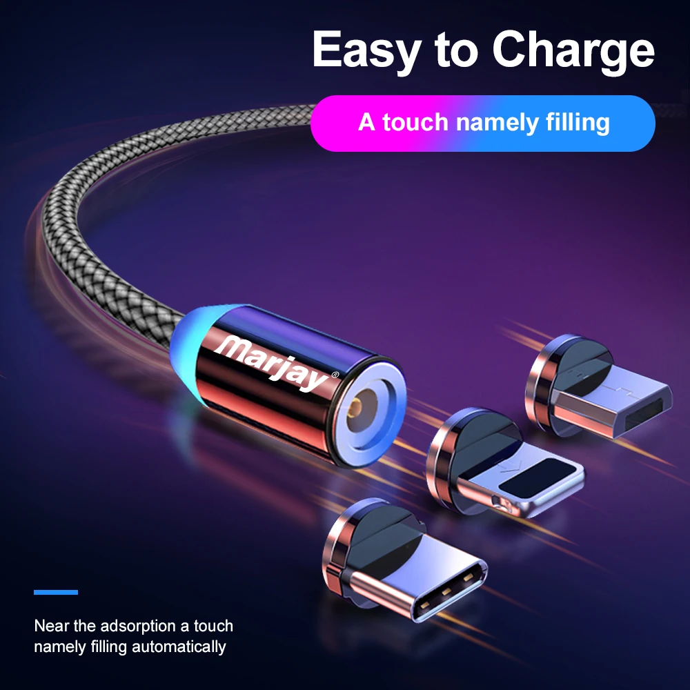 Marjay, магнитная зарядка зарядное устройство, магнитный кабель Micro USB кабель для iPhone, samsung, Android, быстрая зарядка, магнит, usb type-C кабель, шнур для мобильного телефона, провод