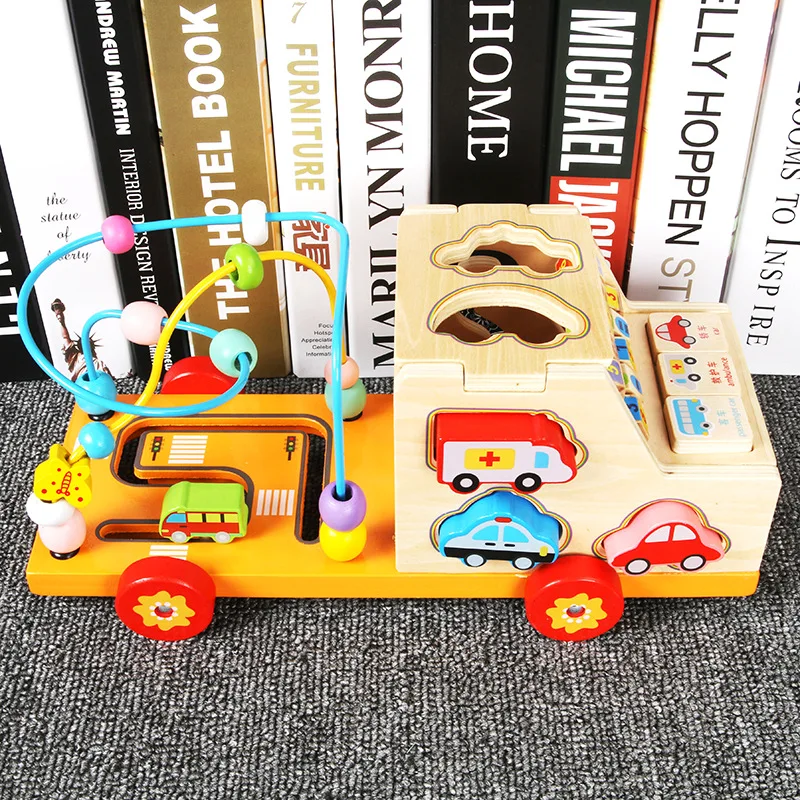 Детская деревянная игрушка Монтессори, мультифункциональная обучающая машина, развивающая игрушка для раннего развития, красочная