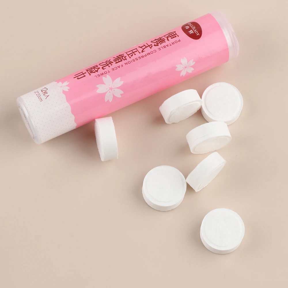 

12Pcs PortableWipe Washcloth Napkin Outdoor Moistened Tissues Pure Cotton Compressed Travel Face Towel Disposable Water Wet