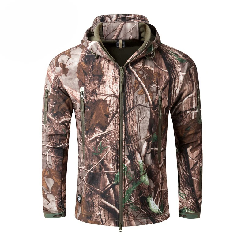 Men Woodland Digital Camouflage Jackets Outdoor Waterproof Windproof Coats Military Warm Fleece Tactical Softshell Jacket