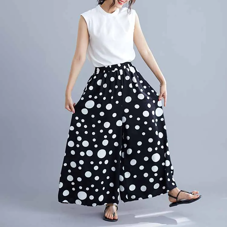 

Nice Big Size Women Fashion Polk Dot Print Wide Leg Pants Ladies Casual Loose Big Leg Summer Trousers