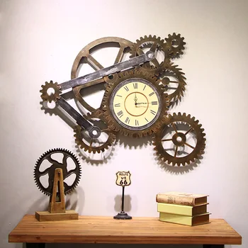 

Industrial wind retro Gear Clock wall decoration wall hanging Creative bar metal wall decorations living room shabby chic
