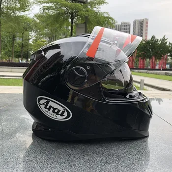 

Black Motorcycle Helmet With Inner Sun Visor Dual Visor Double Lens Racing Motocross Flip Up Helmet In Winter Season