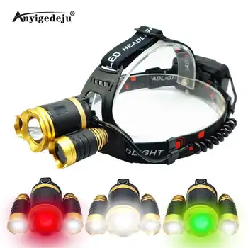 

XML-T6 2*XPE LED Headlamp Zoomable Headlight 18650 Battery Head Torch Green Fishing White Light Camping Red Hunting Flashlight