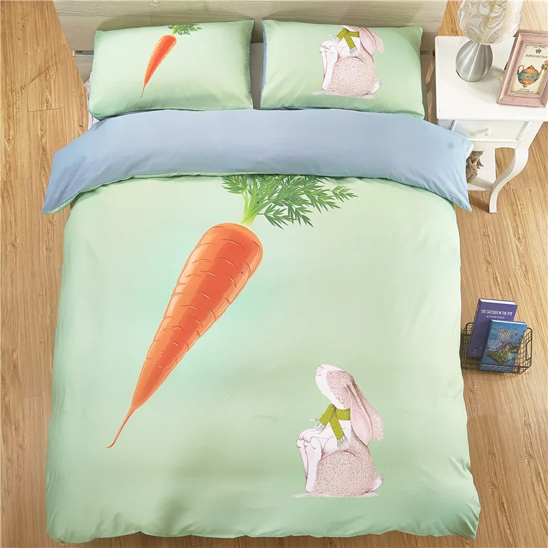 Комплект постельного белья с рисунком кролик морковка, одеяло с принтом, набор постельного белья, размер King queen, пододеяльник для детей