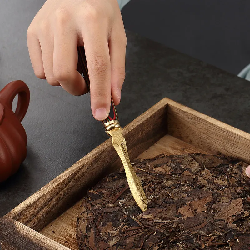 Tea Cutter Damascus Pattern Stainless Steel Tea Knife, Kung Fu Tea Accessories, Chinese New Year Gift