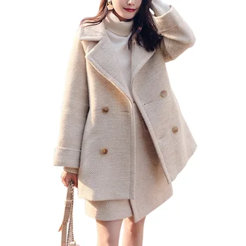 

Women Lady Long Sleeve Button Warm Coat with Fashion Skirt for Autumn Winter Party TY53