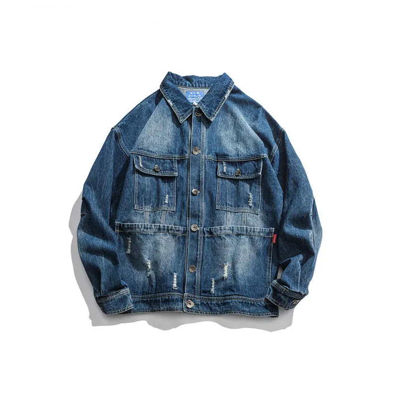 

Tang Mu Cool 20 Spring New Style Japanese Style Retro Workwear Jeans Coat Men Multi-pockets Loose Casual Jacket