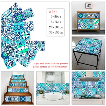 Blue Element Strip Ceramic Tiles Wall Sticker Kitchen Glass Waistline Wallpaper Home Decor Waterproof Vinyl DIY Art Wall Decals