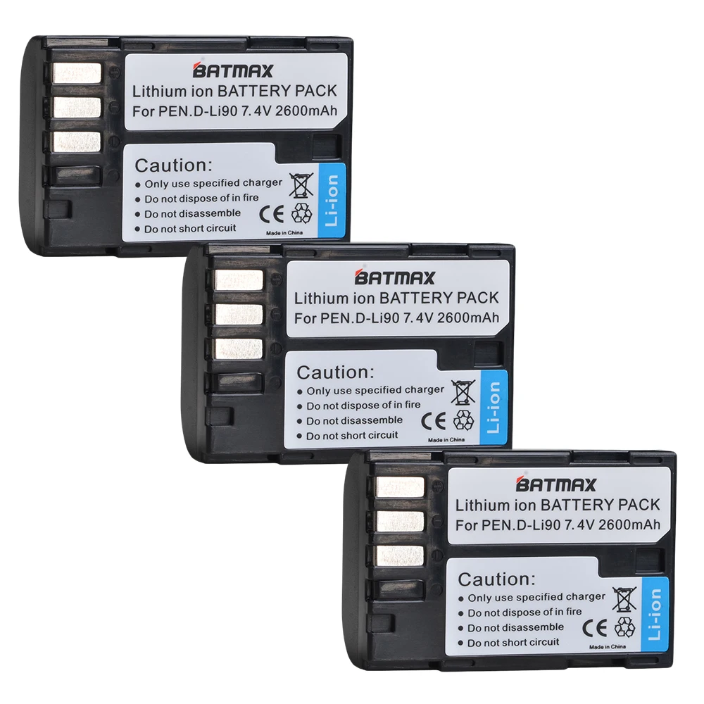 Batmax 3Pcs 2600Mah D-Li90 Dli90 D Li90 Batterie Per Foto/Videocamera Akku Per Pentax K-7 K-7D K-5 K-5 Ii 645D K01 K-3 K-3 Ii 645Z L15