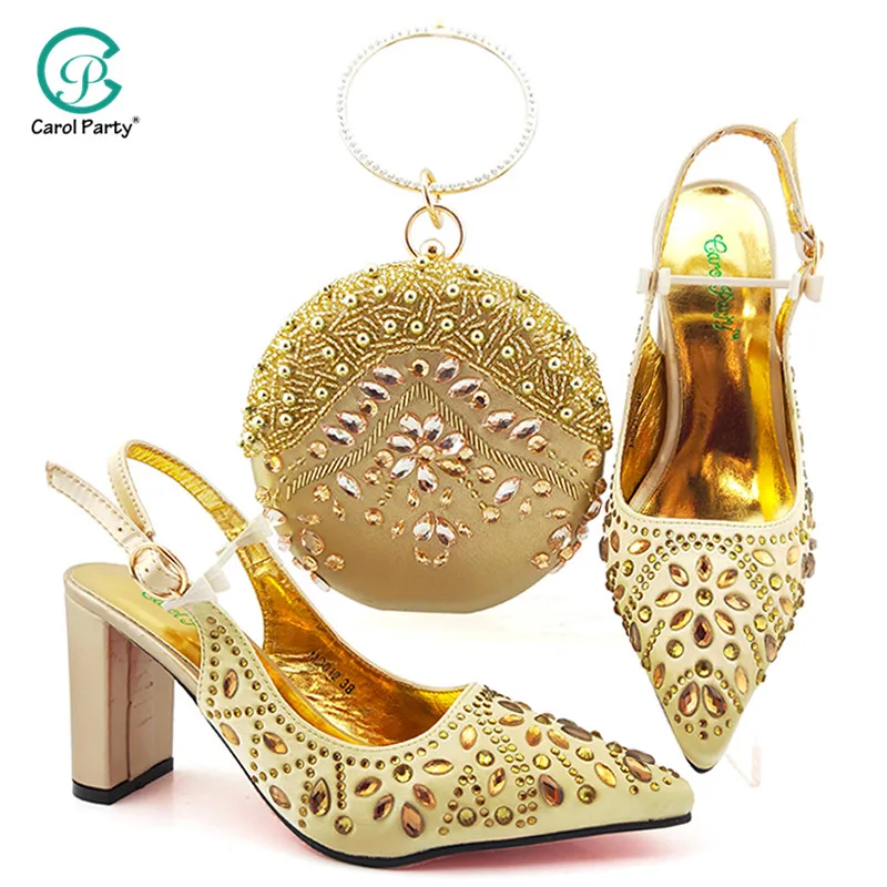 gold sandals and matching bag